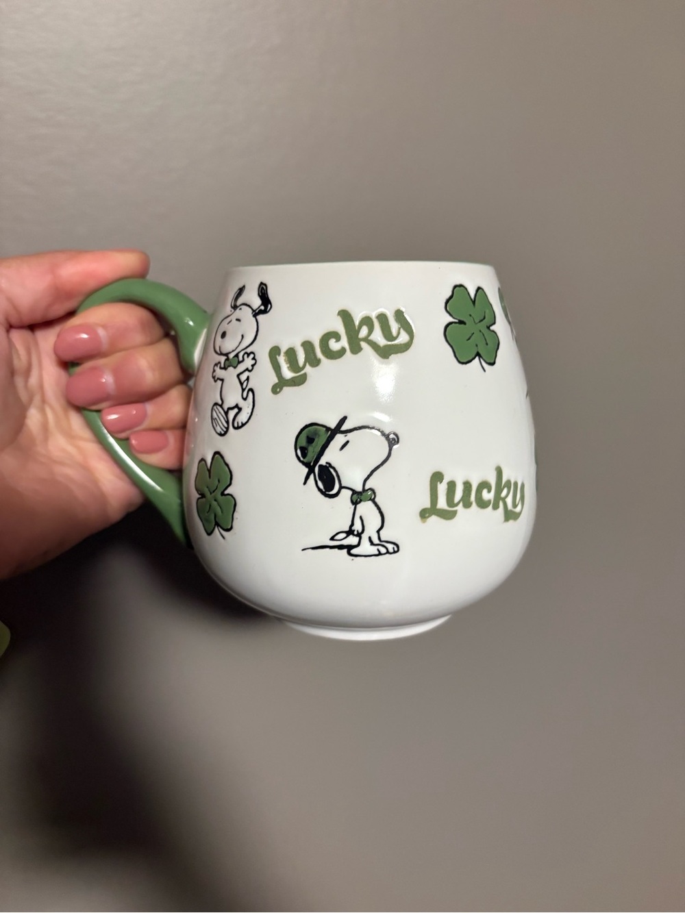 Lucky Snoopy Green Accent Ceramic Mug